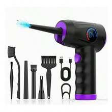 Compressed Air Duster, Electric Air Duster, Fast Charging,  Speed Cordless Air Blower With LCD Display, Portable Built-In LED Light Air Dusters For Computers Keyboard Cleaner Cordless Air Duster, - Purple - View 7