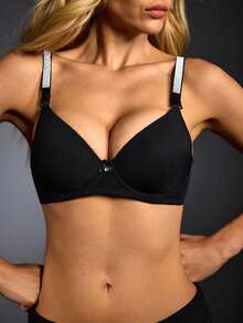 EmpressEnvy Embellished Bra With Rhinestone Bow Knot And Underwire Bow Tie, Lingerie For Women,Sexy,Valentine's Day,Wedding - Black - View 6