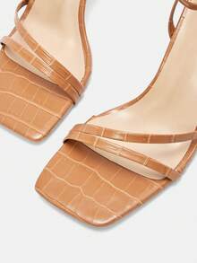 CUCCOO CURVES Women's Buckle Design Fashion Daily Commute High Heel Wide Fit Sandals Valentine's Day Summer Shoes - Light brown stone pattern - View 5