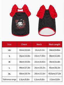 Betty Boop X PETSIN 1pc Red Polka Dot Pet Top With Ruffled Sleeves, Retro Cartoon Print, Comfortable Fit For Small Dogs And Cats, A Cute Vintage Look For Daily Wear Or Weekend Brunch Dates - Polka dot - View 3