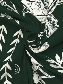Linhara 時尚休閒度假復古優雅通勤 3/4 袖藍色印花女襯衫 - 墨綠色 - 查看 3