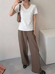 Dazy-Less Summer Casual Versatile Solid Color Short Sleeve T-Shirt - White - View 5