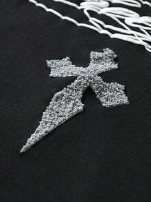 ROMWE MEN Street Life 2026春夏新款重磅刺繡毛巾布泡泡感男士 Polo 衫，翻領休閒時尚短袖上衣 - 黑色 - 查看 6