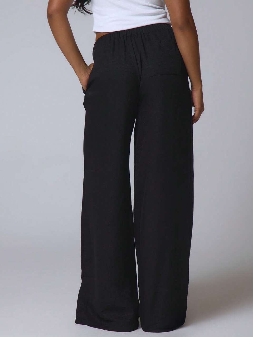 Petite Hose mit strukturierter Leinenoptik und Bindegürtel, elegant, lässig, Boho, für Urlaub, Sommer, Strand, Flughafen, Frühling und Ferien