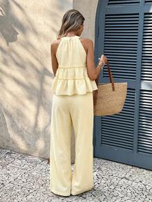Serisse Women's Solid Color Sleeveless Top And Pants Casual 2 Pieces Set,Summer Outfits For Women - Khaki - View 2