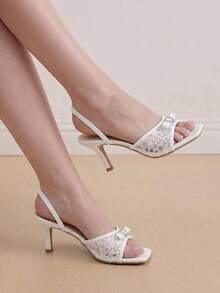 Eladyva Women's White Square Toe Stiletto High Heel Sandals, Fashion Versatile Sexy Party Dress Shoes, Leg Lengthening - White - View 2