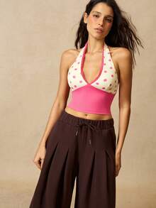 VARSIVA Women's Halter Neck Backless Colorblock Pink And White Polka Dot Sexy Cute Sporty Active Tank Top Tennis Summer - Multicolor - View 10