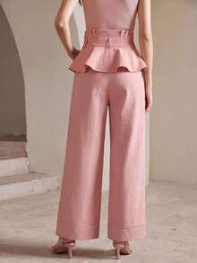 Anewsta Spring/Summer Dusty Pink High-Waist Ruffle Hem Casual Elegant Commute Date Everyday Versatile Wide Leg Women's Jeans - Pink - View 2