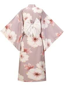 Irokai Japanese Traditional Summer Women's Two-Piece Kimono Yukata Printed (Without Obi) - Dusty Pink - View 2