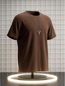 NEOREFINED Men's Solid Color Round Neck Short Sleeve T-Shirt - Coffee Brown - View 1