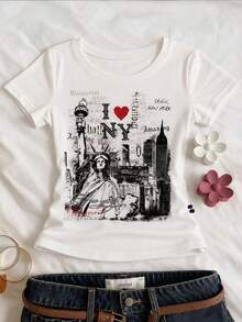 Kaos Remaja Perempuan Slim Fit Kasual Minimalis Nyaman Leher Bulat Ketat Lengan Panjang Pendek Cocok Untuk Musim Panas - MultiWarna - View 6