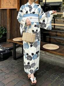 Irokai Japanese Traditional Kimono Festival Celebration Vintage Hydrangea Pattern Women's Modified Two Pieces Yukata Set - Multicolor - View 1