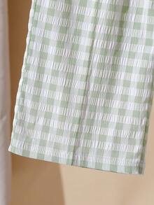 Mädchen Sommer Neues Kurzarmhemd, frisches weißes und grünes kariertes Kurzarmhemd mit Kragen und weite Hose Set, lässiges Mode Outfit - Grün - Übersicht 7