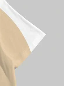 Manfinity Hypemode 新款時尚男士白色與杏色不對稱拼接色塊T恤，適合日常穿著與聚會 - 彩色 - 查看 4