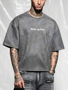 IRON GLYPH 男士寬鬆版型圓領短袖休閒T恤，夏季，度假 - 灰色 - 查看 2