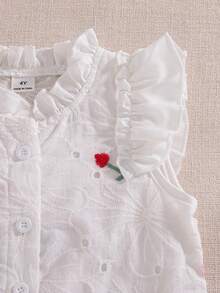 Souflis Souflis 女童夏季返校季 4Y-7Y 白色時尚休閒荷葉邊無袖鈕扣襯衫，舒適柔軟通勤風，適合春夏外出，可作為禮物贈送 - 紅白色 - 查看 7