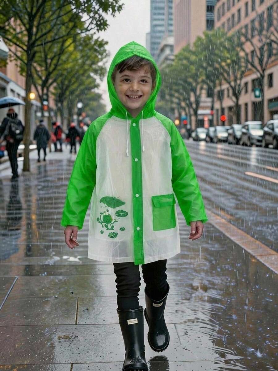 Fun Printed Children's Hooded Waterproof | Light, And Water Resistant - Green - View 1