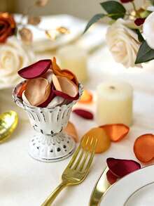 450 Rose Petals, Satin Material, Suitable For Wedding Baskets, Dining Table Center Decorations, Aisle Decorations, Party Confetti, Bridal Showers, Dinners, Wedding Decorations - Vintage Terracotta - View 7