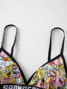 SpongeBob SquarePants | SHEIN Women's Cartoon Print Lingerie Set - Black - View 5