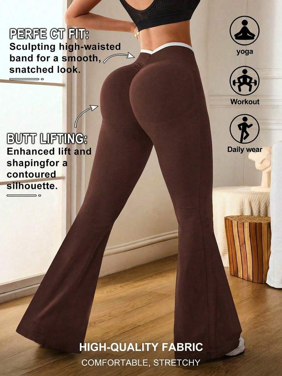 Slayform Slayform 女款高腰瑜珈運動健身內搭褲 - 棕色 - 查看 1