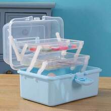 1PC Plastic 3-Layer Foldable Storage Box, Portable Multi-Purpose Organizer With Handle, Ideal For Medicine, Tools, Art & Craft, Sewing Supplies & Household Storage - Pink - View 5