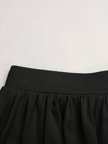 SHEIN Girlism 青少年女孩夏季新款藍色純色短袖T恤與防走光裙套裝 - 黑色 - 查看 5