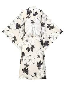 Irokai Japanese Traditional Kimono Khaki Base Peony Floral Pattern Women's Modified Two Pieces Set Japanese Yukata Outfit - Multicolor - View 2