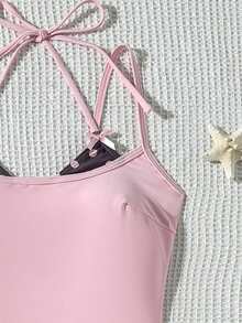 Bellisia Spring/Summer Sun Beach Swimwear 2 Pieces Set Polka Dot All-Over Print Spaghetti Strap Wide Strap Backless Tank Top Bikini Bottom Swimwear For Women - Multicolor - View 4