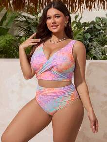 Swim Lushoire 彩色漸層豹紋休閒度假女款大尺碼比基尼背心 - 彩色 - 查看 3