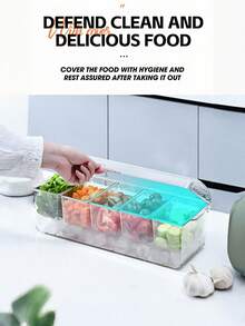 1 Set Transparent Refrigerator Organizer With 5 Removable Compartments & Ice Base, Food Storage Container For Fruits, Vegetables & Salads, Durable Kitchen Fridge Bin With Lid For Freshness - Clear - View 10