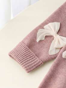 SHEIN Playful Pals 女童新款圓領寬鬆時尚甜美蝴蝶結針織洋裝，時尚時髦，適合居家、外出、聚會與開學穿著 - 粉色 - 查看 7