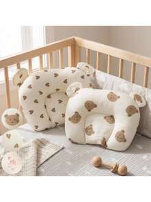 1pc Bear Baby U-Shaped Small Pillow, Spring/Summer/All Seasons, Non-Elastic, Soft & Breathable, Anti-Flat Head Neck Support Pillow, Sweat-Absorbent, Washable, 20*23cm - Chocolate Brown - View 2