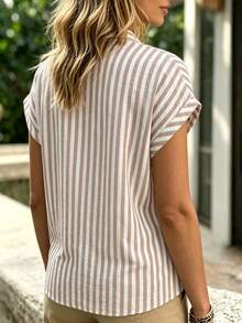 SHEIN LUNE CURVE Plus-Size Woven White Commuter Casual Boho Elegant Summer Shirt Vacation Formal - Khaki - View 2