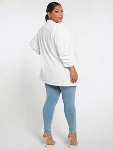 SHEIN Tall CURVE 大尺碼女款素色披肩領長袖西裝外套 - 白色 - 查看 2
