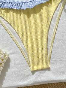 Swim Mod Girls Striped Tank Top Swimsuit Top And V-Shaped Bikini Bottom 2 Pieces Set - Yellow - View 4