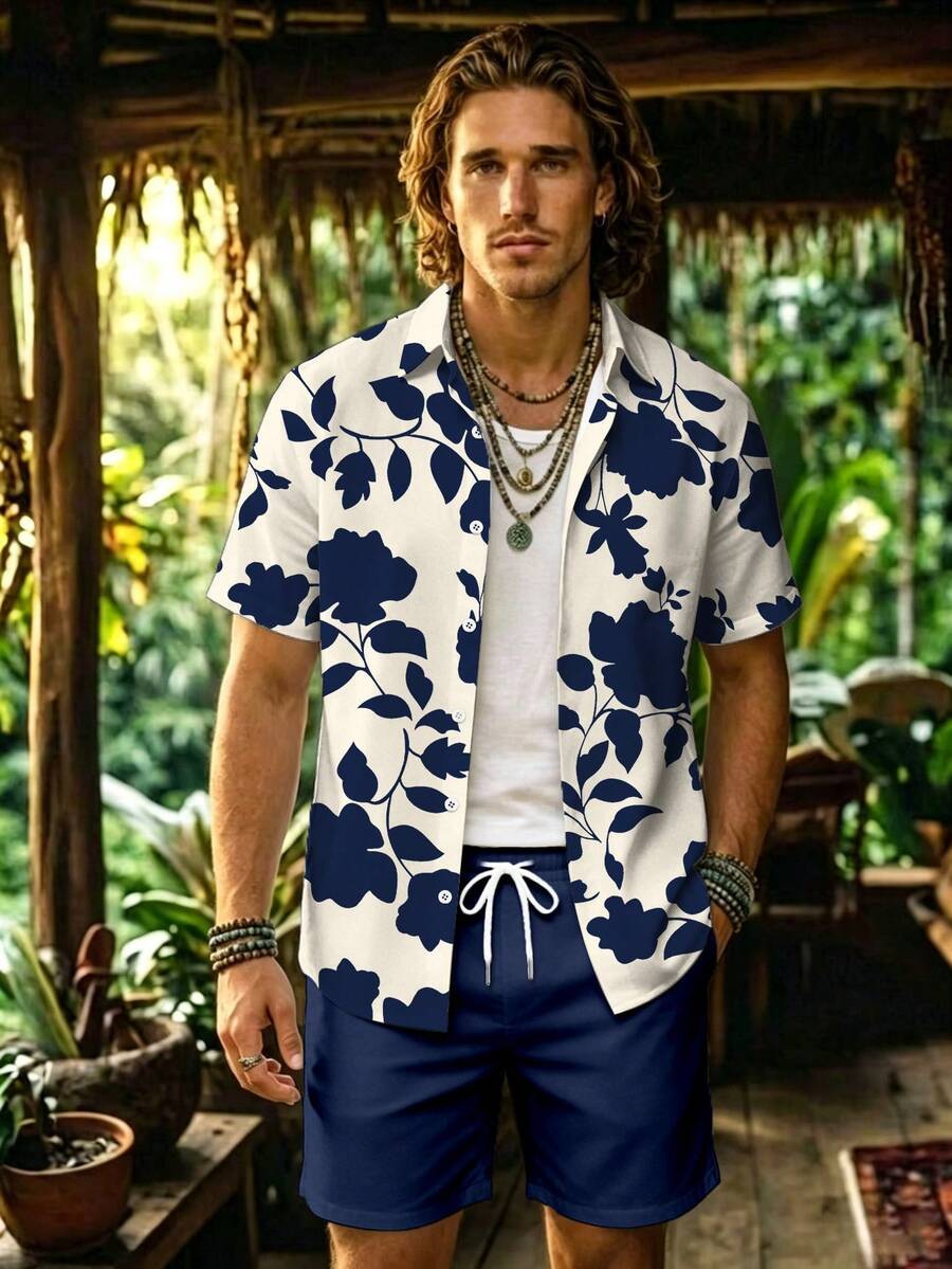Alderstead Men Floral Print Short Sleeve Shirt, Top For Beach Vacation, Parties, Daily Wear, Travel, Outdoor Gatherings, Summer Outings - Multicolor - View 1
