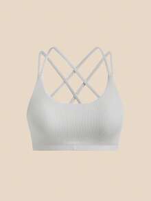 SHEIN Cheerettes 女款素色交叉背日常健身運動內衣 - 灰色 - 查看 3