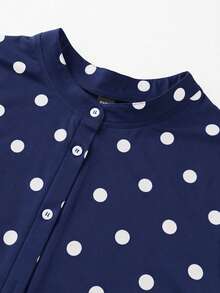 Franclia Plus Size Knitted Round Neck Short Sleeve Cinched Waist French Navy Blue T-Shirt Office Work Formal Party Birthday Brunch Teacher Summer Elegant 90s - Navy Blue - View 3