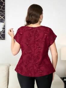 SHEIN Clasi 大尺碼女款提花百褶休閒百搭日常外出襯衫 - 紅色 - 查看 2