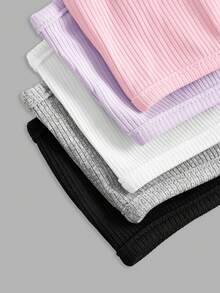 Girlism Tween Girl Tween Girls Undershirt 5pcs Spring/Summer New Knit Ribbed Multi-Color Solid Simple Soft Skin-Friendly Children Student Puberty Innerwear 5-Piece Set, Autumn/Winter Layering - Pink - View 6