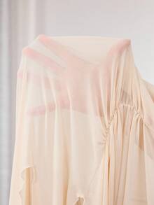 SHEIN Vestido de mujer color albaricoque con hombro asimétrico, abertura alta, sexy, de alta gama, para banquete y vacaciones, extra largo, con dobladillo drapeado, elegante y estilizado, vestido de noche de verano - Albaricoque - Ver 7