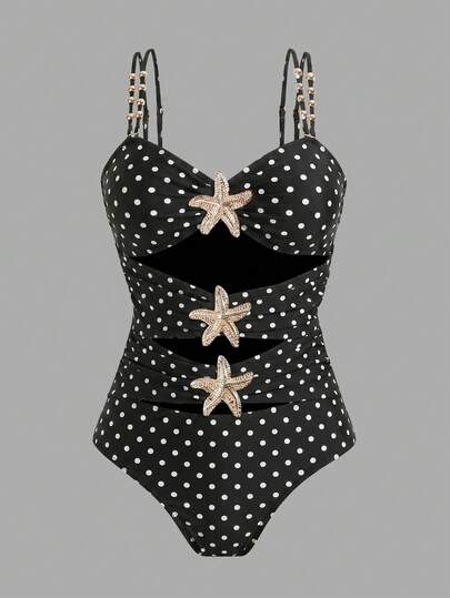 Swim Vcay Plus Size Women's One-Piece Swimsuit With Metal Accents, Minimalist Daily Summer Beach Vacation One-Piece