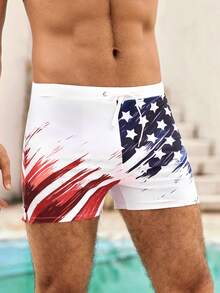 Mercer Haus Men's Casual Flag Printed Drawstring Swimming Trunks - Multicolor - View 5