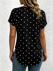 EMERY ROSE V-Neck Black Polka Dot Short-Sleeved Casual T-Shirt - Multicolor - View 2
