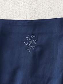 Feyla Women's Floral Embroidered Elegant Commuter Skirt - Navy Blue - View 9