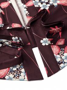 Irokai 日式傳統和服藍色線條繪製菊花花卉圖案女款改良兩件套浴衣套裝 泰國度假夏季 - 彩色 - 查看 8
