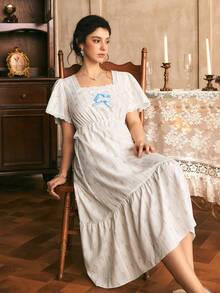 Côtesoire Camicia da notte da donna elegante e romantica in stile francese, con motivo floreale ditsy pastorale, patchwork in pizzo, comoda e con vestibilità ampia - Multicolore - Visualizzare 3