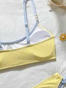Swim Mod Girls Striped Tank Top Swimsuit Top And V-Shaped Bikini Bottom 2 Pieces Set - Yellow - View 5