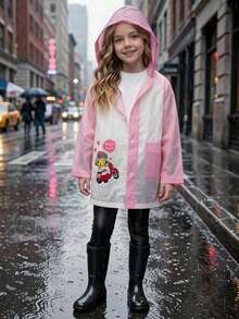 Fun Printed Children's Hooded Waterproof | Light, And Water Resistant - Pink - View 2