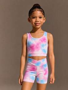 SHEIN Young Girls Clothing Printed Tank Top And Shorts Set, Designed For Young Girl Soft Elastic Fabric For Comfortable Movement, Play, Autumn Winter, Fall - Multicolor - View 3